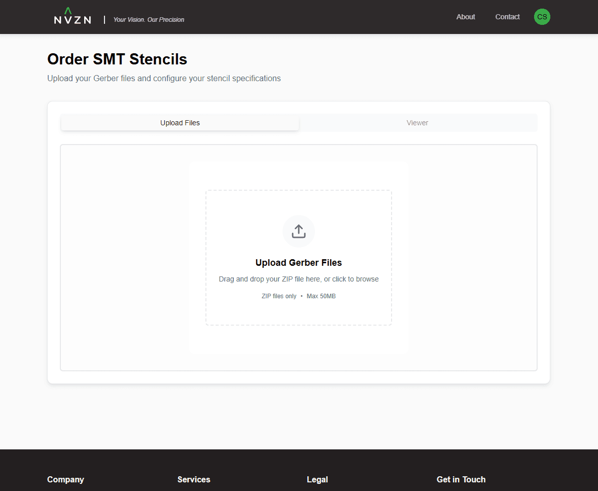 File upload page with drag-and-drop zone